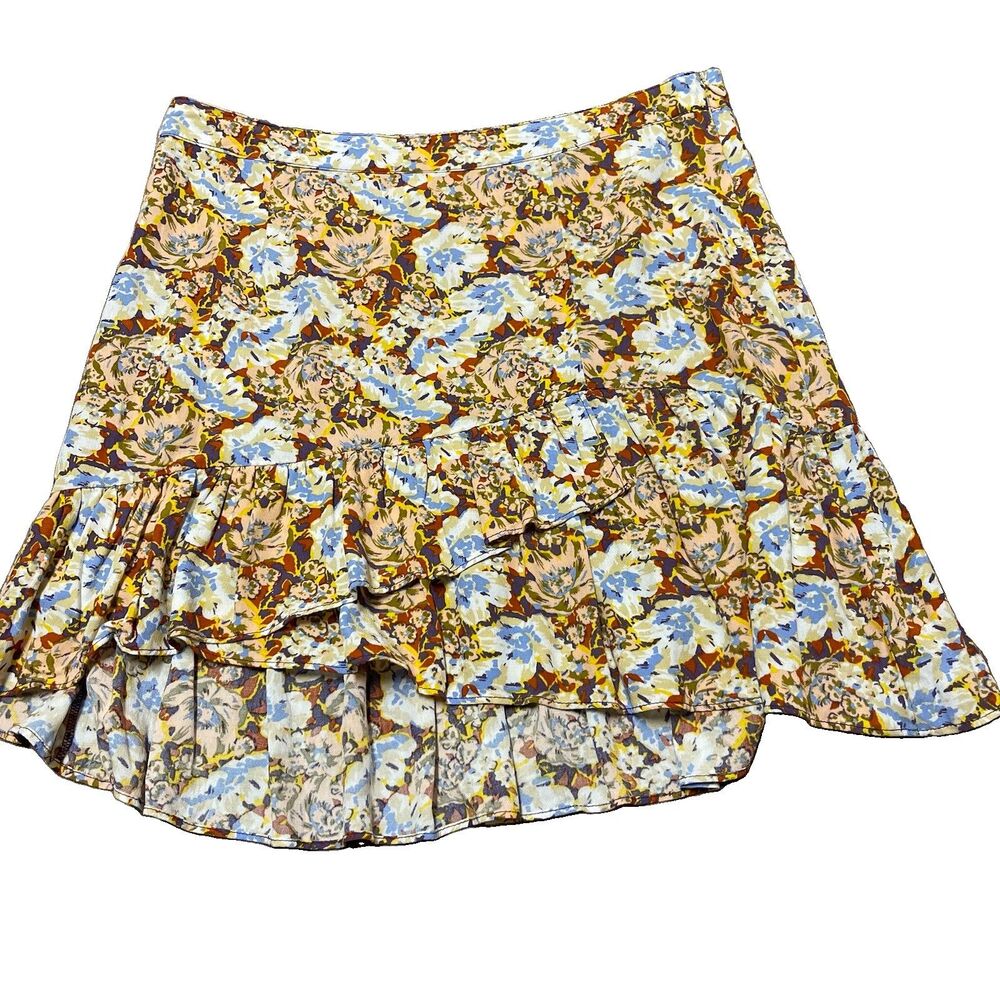 Free People Nadia Wrap Mini Skirt Size 8 Floral Ruffle Asymmetric Boho Yellow M